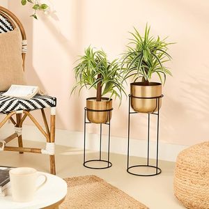 Maceta de Metal Dorada con Soporte, Maceta Decorativa para Interiores, Maceta Moderna para Plantas, Decoración del Hogar, Soporte para Plantas - Product Image 4