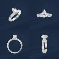 Anillo de Compromiso Clásico con Diamante Cultivado en Laboratorio con Corte Pera en Platino con Halo y Diamantes Laterales para Mujer