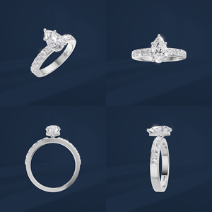 Bague de fiançailles classique en platine avec diamant de laboratoire taille poire, halo et diamants latéraux pour femme - Product Image 6