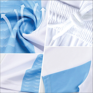 ชุดฟุตบอลแบบยูนิเซ็กซ์สั่งทำพิเศษ พร้อมพิมพ์โลโก้ด้านหน้าด้วยเทคนิค Sublimation แห้งเร็ว ผลิตจากโพลีเอสเตอร์ 100% สกรีนชื่อ/หมายเลขทีมตามสั่ง สีน้ำเงินขาว - Product Image 4