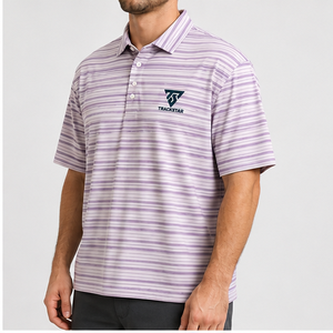 Trackstar Men's Lavender <b>White</b> Striped <b>Polo</b> Shirt Short Sleeve Button Collar Casual <b>Golf</b> Shirt Custom Logo - Product Image 4