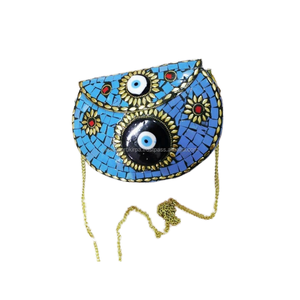 Cadre de sac à main en métal de bohème Evil Eye avec pochette de mariage de luxe perle avec nœud fait à la main par Guru Kirpa Export House - Product Image 1