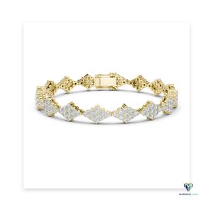 5.76 CT Yellow <b>Gold</b> Round Lab Grown Diamond Rhombus Cluster Link Bracelet in 14K <b>Solid</b> <b>Gold</b> - Product Image 6