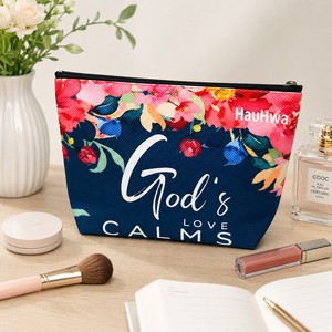 Bolsa de Maquillaje Cuadrada de Lino y Algodón, Impermeable, Ligera, con Cierre y Estampado Floral, Organizador de Almacenamiento con Nombre Personalizado - Product Image 5