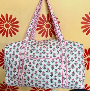 Cotton Quilted Duffle Shoulder <b>Bag</b> Floral Print Eco-Friendly Leather Canvas Lining Fashionable <b>Overnight</b> Shopping Duffle <b>Bag</b> - Product Image 4