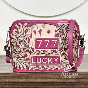 Sac à bandoulière pour femme en cuir rose mignon à motif floral, nouveau modèle 777 Jackpot, porte-monnaie en cuir repoussé, vente chaude - Product Image 1