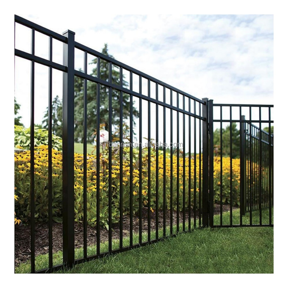 Hot Sale Powder Coated Steel Fence Black Galvanized Steel Pipe Fence 3 Rail Style for Home Security