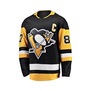 Pittsburgh Penguins Crosby 87 Black Yellow Ice Hockey Jersey Men's Full Sleeve Heat-Transfer V-neck Breathable Quick Dry 100% - Product Image 4