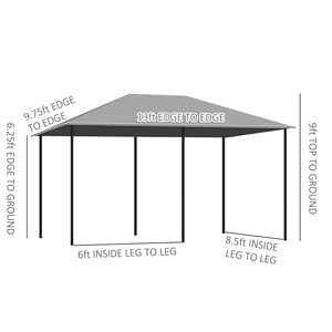 Gazebo con Telaio in Acciaio 13x10 con 6 Pareti Laterali in PVC Rivestito in PE Grigio per Giardino e Cortile - Product Image 3