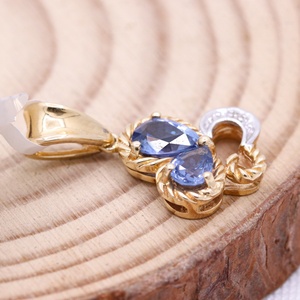 Colgante de Mariposa de Oro Amarillo Sólido de 14K con Zafiro Azul Natural y Diamantes, Joyería Fina, Memoria Jewels, Venta al Por Mayor - Product Image 6