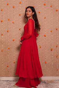Red Floor-Length Anarkali <b>Suit</b> With Silver Traditional Indian Pakistani Wear <b>Women's</b> <b>Wedding</b> <b>Dress</b> Regular Fit - Product Image 3