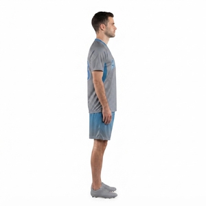 Ensemble d'uniformes de football personnalisés en polyester respirant gris-bleu, maillot et short pour équipe masculine, fabricant OEM - Product Image 3