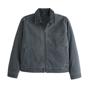 Chaqueta de Mezclilla Personalizada con Cierre, Color Sólido, Algodón Recubierto, Lavada, Transpirable, Ecológica, con Bolsillo Frontal, Estilo Urbano para Hombre - Product Image 1