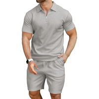 Ensemble de polo et short de golf pour homme, style streetwear décontracté, en coton/élasthanne respirant à séchage rapide, tricoté uni, pour l'été