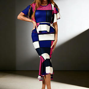 Oferta Especial: Conjunto de Falda Sirena y Top Peplum con Bloques de Color de Moda SWEET BABE, Patrón Geométrico, Dos Piezas, Atuendo de Verano Ecológico - Product Image 1