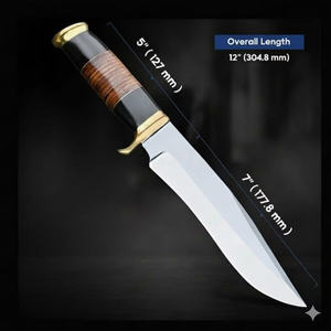 Couteau de chasse Bowie en acier inoxydable à lame fixe, pour survie en extérieur, avec étui en cuir, fournisseur en gros, haute durabilité 58HRC, EDC - Product Image 4