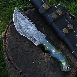 Couteau de camping droit non réglable en acier Damas de qualité industrielle, fait main, manche en résine, 3 mm, 10 pouces, pointe tombante, style Viking - Product Image 5