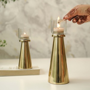 Gold Noir Glow Candlestick Holder Set With Glass <b>Cup</b> Heat Resistant Home Decoration 31cm And 25.5cm - Product Image 5