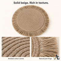 Sets de table ronds en jute tressé à la main style bohème avec franges, écologiques, faits main, antidérapants, diamètre 350 mm pour la salle à manger