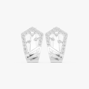 Pendientes de Oro Amarillo de 9K con Diamante Cultivado en Laboratorio de 0.55CT, Corte Brillante Redondo, Diseño de Escudo Geométrico, Joyería Fina al por Mayor - Product Image 3