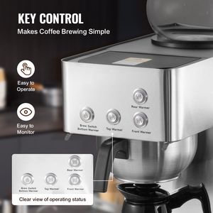 Macchina da Caffè Commerciale a Goccia da 12 Tazze con 4 Caraffe in Vetro e Piastre Riscaldanti per Decanter in Acciaio Inossidabile, Spina UK - per Hotel - Product Image 4