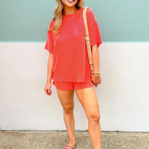 Conjunto de camiseta corta y pantalones cortos para mujer con logo personalizado, conjunto de dos piezas, camiseta de manga corta y pantalones cortos, ropa de verano, conjuntos casuales, ringer. - Product Image 4