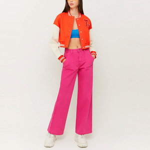 Custom Leather Sleeve Women <b>Crop</b> Varsity <b>Jacket</b> Embroidery Logo High Street Style Women <b>Crop</b> Varsity <b>Jacket</b> OEM Serviced - Product Image 5