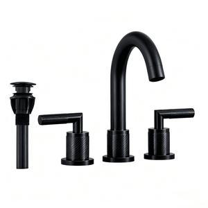 Rubinetto da Bagno Moderno Nero Opaco a 2 Maniglie con Beccuccio Girevole a 360 Gradi, Installazione a 3 Fori per Lavabo - Product Image 1