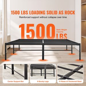 Cadre de lit en métal Queen de 14 pouces, base de matelas robuste avec capacité de charge de 1500 lb, plateforme sans sommier requis - Product Image 2