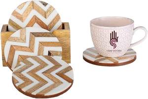 Juego de posavasos ecológicos de madera de mango con soporte, con incrustaciones de resina y rayas de madera, tapetes y almohadillas, posavasos para bebidas al mejor precio - Product Image 2