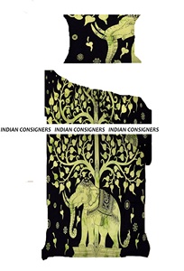 Housse de couette et taie d'oreiller en coton imprimé animalier, taille double, motif éléphant et arbre, literie ethnique, décoration intérieure, par Indian Consigners - Product Image 6