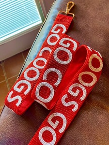 CRYSTAL CRAFT Red Beaded <b>Strap</b> with Black Costom Text Fashionable Metal Hook Trendy Eco-friendly Bag Accessory - Product Image 6