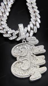 Colgante de letra de moissanita VVS1 tipo baguette de 12.50 CTW, colgantes estilo hip hop con incrustaciones de moissanita, colgante de moissanita personalizado, pasa la prueba del probador - Product Image 3