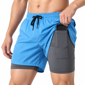 Shorts de course 2 en 1 pour hommes, séchage rapide, shorts de sport et d'entraînement avec doublure de compression et poche pour téléphone, vêtements de sport personnalisés OEM - Product Image 1