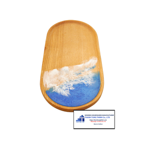 Plateau de service moderne en bois avec incrustation en résine, rectangulaire, fait main, pour la rangement de vaisselle - Product Image 6