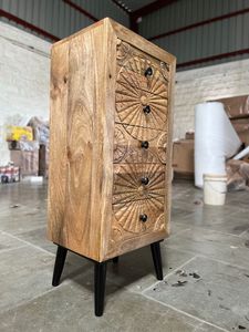 Commode à 5 tiroirs en bois massif sculptée à la main, style floral, table de chevet, armoire de rangement haute, pour chambre à coucher et salon, style ferme - Product Image 3