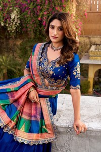 Green Vichitra Silk Digital Printed Embroidered <b>Lehenga</b> Choli Set Orange Dupatta for <b>Women</b> Traditional Indian Wedding Wear - Product Image 6