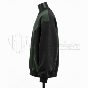 Custom <b>Men</b>’s Color Block Crewneck <b>Sweatshirt</b> Green <b>Black</b> Fleece Pullover Streetwear <b>Sweatshirt</b> - Product Image 4