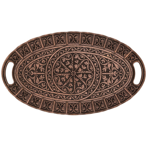 Plateau de service marocain en cuivre antique, forme ovale, design attrayant, décoratif, en métal, fait main, plateau de service en métal marocain - Product Image 1