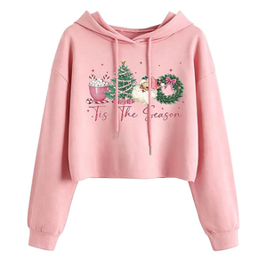 <b>Women's</b> Pink <b>Christmas</b> Crop Hoodie with Custom Logo & Design Printed Casual Holiday Streetwear Hooded <b>Sweatshirts</b> - Product Image 4