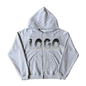 Chándal de invierno unisex OEM para hombre con cremallera de doble punta, sudadera con capucha, parche bordado 3D, apliques artesanales, impermeable, 500 g/m², 100 % algodón - Product Image 1