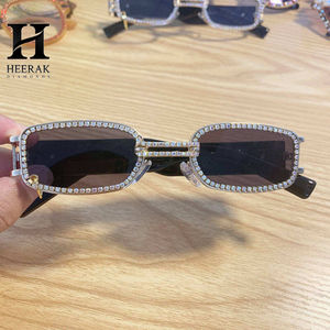 Luxury Full <b>Rhinestone</b> Small Rectangle <b>Sunglasses</b> Men Women Vintage Iced Out Diamond Frame Sun Glasses with Tassel Charm - Product Image 3