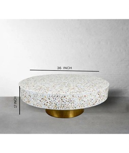 Taburete Decorativo Redondo Hecho a Mano, Ecológico y Moderno, con Incrustaciones de Hueso, F S INTERNATIONAL MUG Uttar, Superventas - Product Image 4