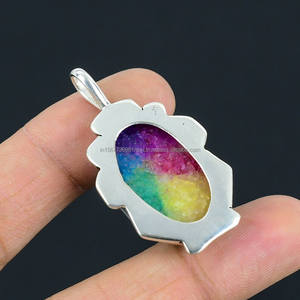 Colgante 92,5 collar de cadena Chapado en plata colgante de cristal hecho a mano Boho joyería regalo para ella para mamá Venta de Navidad - Product Image 3