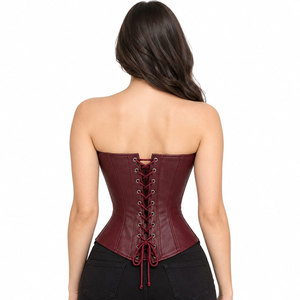 Women PU Leather Corset With Bow And Lace-Up Design Firm Control Shapewear <b>For</b> Daily Wear Women Corset - Product Image 4