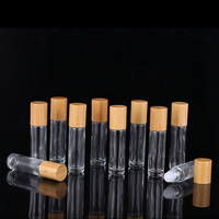 Botol Kaca Bambu Alami 10ml Kapasitas Kecil Tutup Bambu Bulat Botol Roller Kaca Bening Berlapis Embun untuk Minyak Esensial
