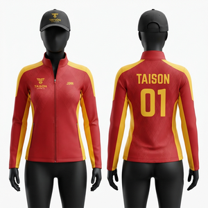 Chaqueta de Golf Premium para Mujer, 280 GSM, Poliéster y Spandex de Alto Rendimiento, Paneles Laterales Rojos y Amarillos, Logotipo Personalizado del Fabricante - Product Image 1