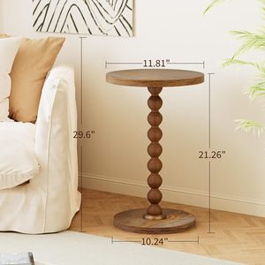 <b>Round</b> Side <b>Table</b>, Drink <b>Table</b> for <b>Small</b> Spaces, Modern Accent Nightstand with Rubberwood Leg for Living Room, Bedroom, Corners, - Product Image 4