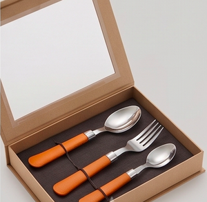 Stainless Steel Flatware Set With Orange Plastic Handle Dishwasher Safe Minimalist Design <b>Camping</b> Cutlery 4 Piece Set - Product Image 6
