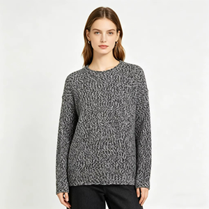 Suéter de punto oversize para mujer al por mayor, cuello redondo, manga larga, con estampado salpicado de sal y pimienta, jersey informal holgado a la moda - Product Image 2